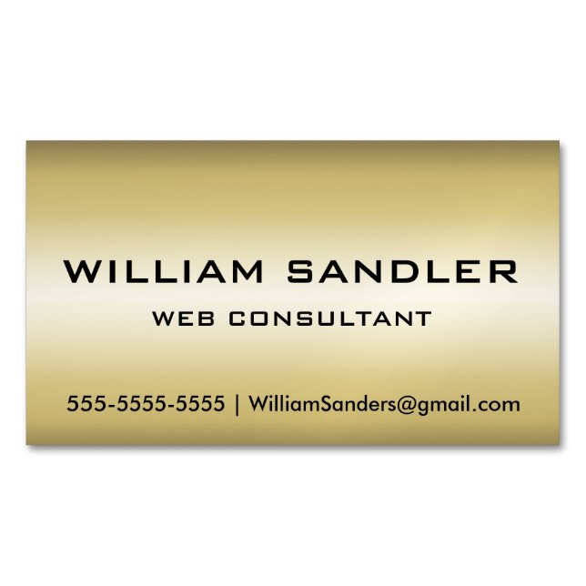 Modern Faux Metallic Gold Magnetic Business Card (Front)