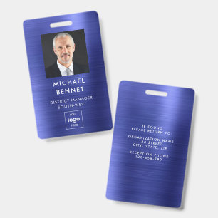 Modern Faux Navy Blue Metallic Corporate Photo ID Badge