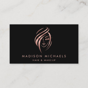 Modern Faux Pink Gold Abstract Hair Makeup  Busine Business Card