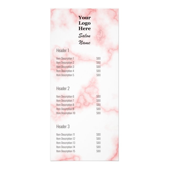 Modern Faux Pink Marble Your Logo Here Rack Card (Front)