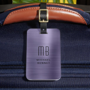 Modern Faux Purple Metallic Monogram Luggage Tag