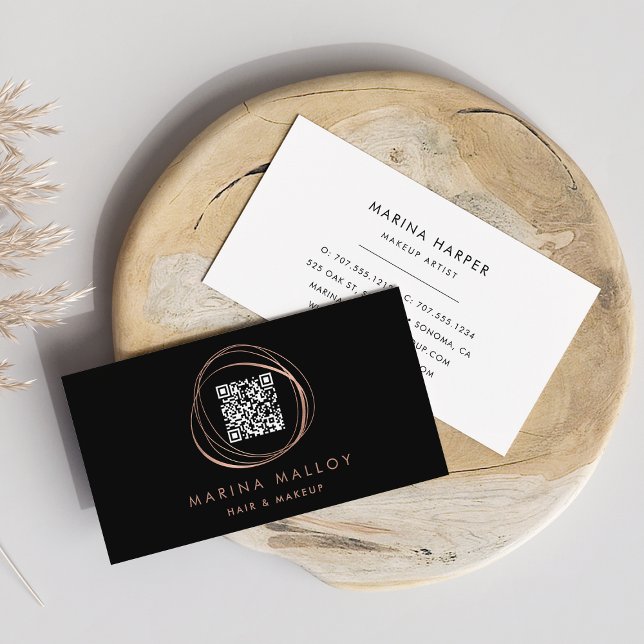 Modern Faux Rose Gold Abstract Circle QR Code Business Card (Creator Uploaded)