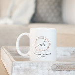 Modern Faux Rose Gold Abstract Logo Coffee Mug<br><div class="desc">Elegant logo mug features an abstract element in faux rose gold,  encircling your initials or monogram in modern calligraphy script. Personalise with two custom text fields beneath for your name and title or business name.</div>