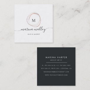 Modern Faux Rose Gold Abstract Monogram Square Bus Business Card