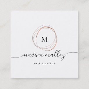 Modern Faux Rose Gold Abstract Monogram Square Bus Business Card