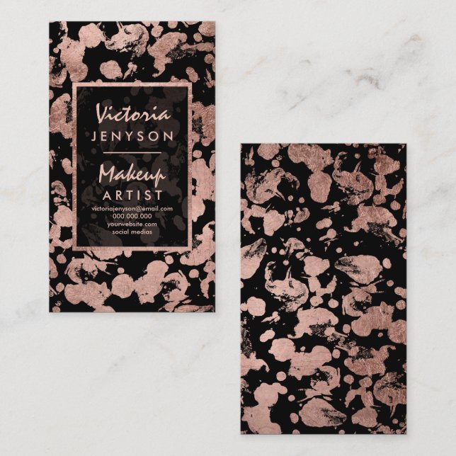 Modern faux rose gold brushstrokes Makeup artist Business Card (Front/Back)