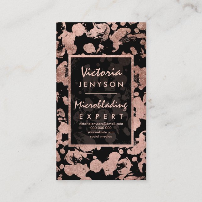 Modern faux rose gold brushstrokes Microblading Business Card (Front)