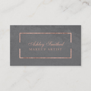 Modern faux rose gold frame grey cement makeup business card
