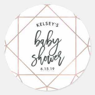 Modern Faux Rose Gold Geometric Baby Shower Classic Round Sticker
