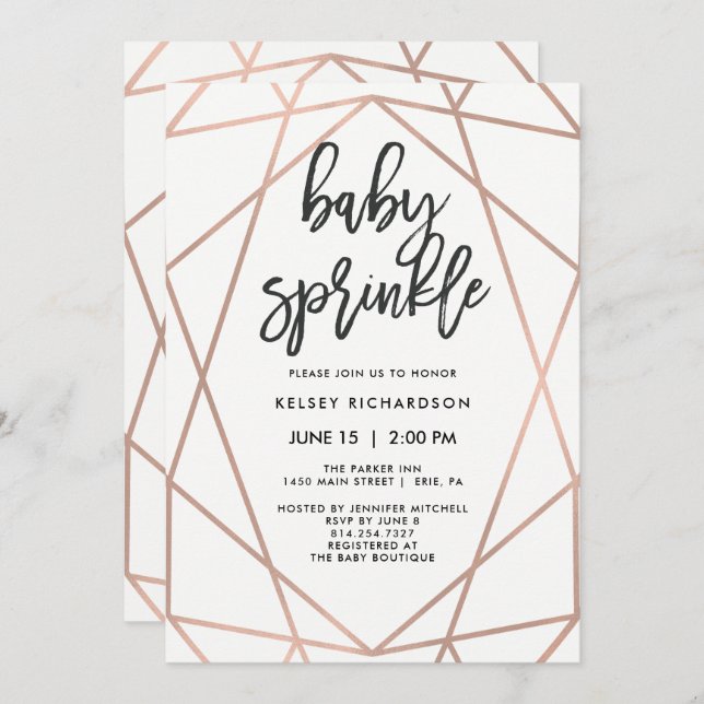 Modern Faux Rose Gold Geometric | Baby Sprinkle Invitation (Front/Back)