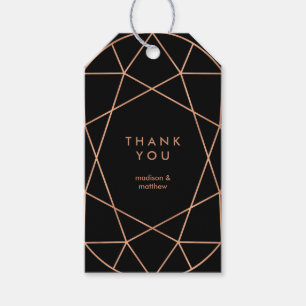 Modern Faux Rose Gold Geometric on Black Gift Tags