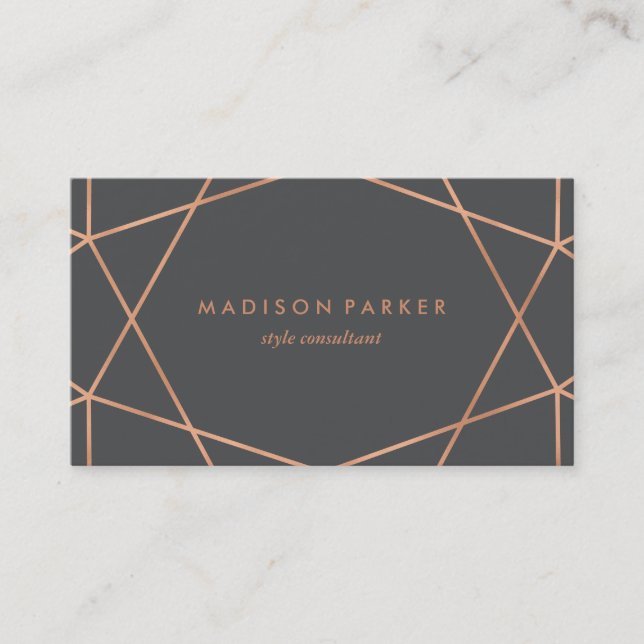 Modern Faux Rose Gold Geometric on Charcoal Grey Business Card (Front)