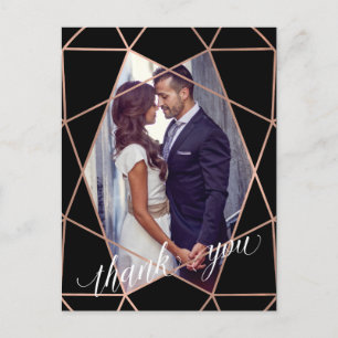 Modern Faux Rose Gold Geometric Photo Thank You Postcard