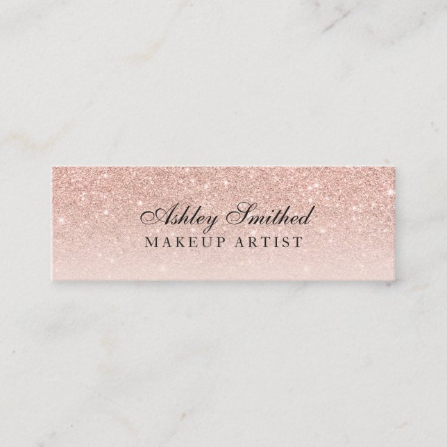 Modern faux rose gold glitter blush ombre makeup 2 mini business card (Front)