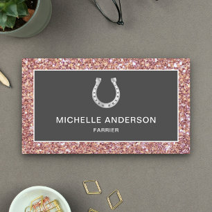 Modern Faux Rose Gold Glitter Horseshoe Farrier Business Card