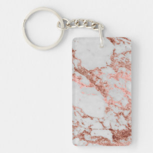 Modern faux rose gold glitter marble texture image key ring