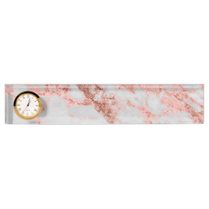 Modern faux rose gold glitter marble texture image nameplate