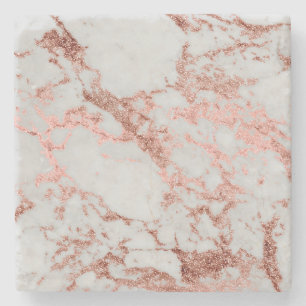 Modern faux rose gold glitter marble texture image stone coaster