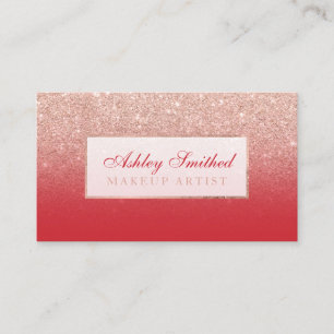 Modern faux rose gold glitter red ombre makeup business card