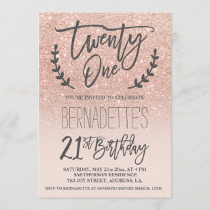 Modern faux rose gold glitter script 21st Birthday Invitation