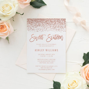 Modern Faux Rose Gold Glitter Sweet 16 Birthday Invitation