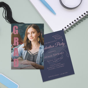 Modern Faux Rose Gold GRAD Photo Graduation Invitation