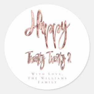Modern Faux Rose Gold Happy New Year 2022 Classic Round Sticker