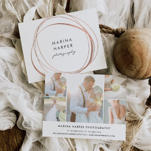 Modern Faux Rose Gold Logo 5-Photo Collage Postcard