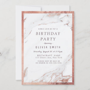 Modern faux rose gold marble birthday party invitation
