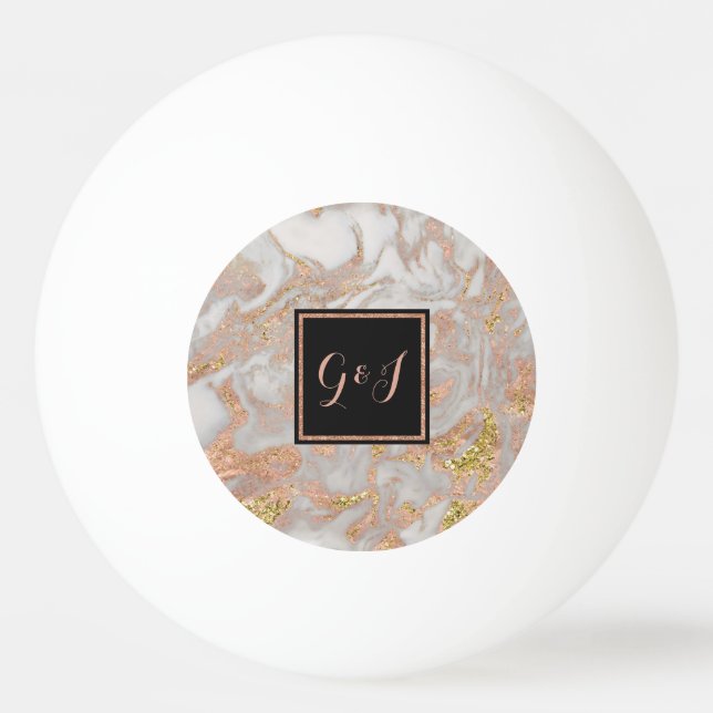 Modern Faux Rose Gold Marble Monogram Couples Ping Pong Ball (Front)