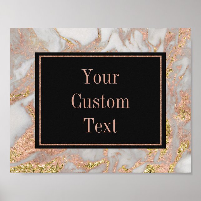 Modern Faux Rose Gold Marble Swirl Custom Text Poster (Front)