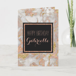 Modern Faux Rose Gold Marble Swirl Monogram Card