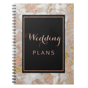 Modern Faux Rose Gold Marble Wedding Planner Notebook