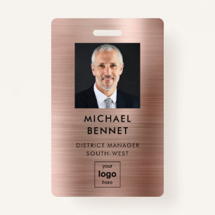 Modern Faux Rose Gold Metallic Corporate Photo ID ID Badge