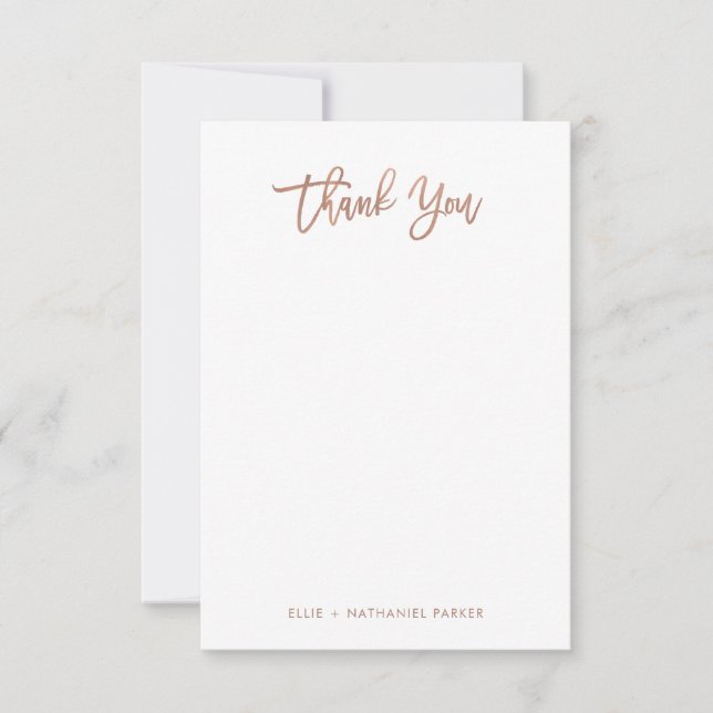 Modern Faux Rose Gold Script Thank You Card (Front)