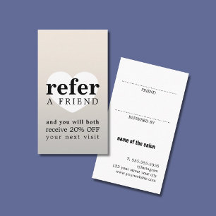 Modern Faux Silver Black White Heart Bold Salon Referral Card