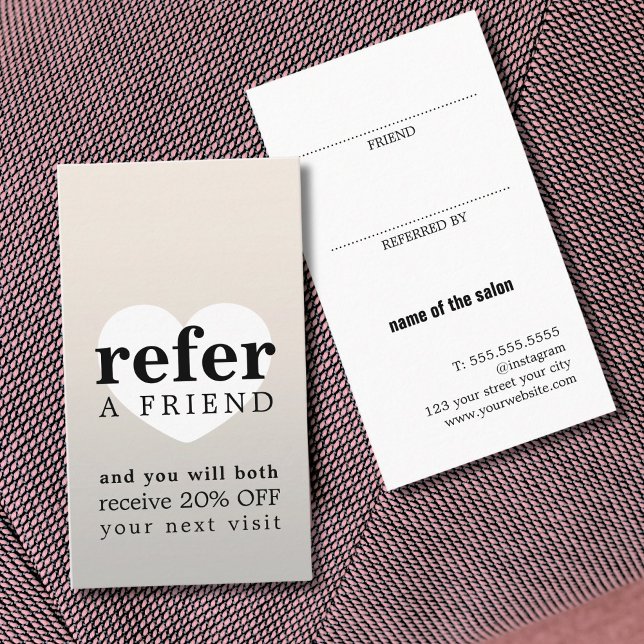 Modern Faux Silver Black White Heart Bold Salon Referral Card (Creator Uploaded)