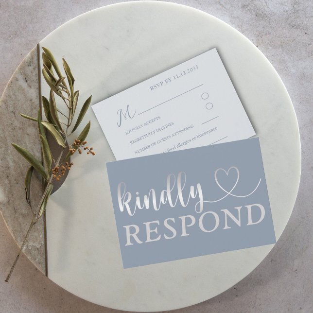 Modern Faux Silver & Dusty Blue Wedding  RSVP Card (Creator Uploaded)