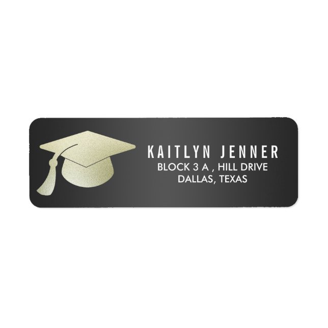 Modern Faux Silver Foil Graduation Hat Black (Front)
