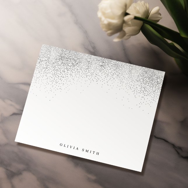 Modern faux silver glitter personalised Stationery Card (Modern faux silver glitter personalized Stationery Note Card)