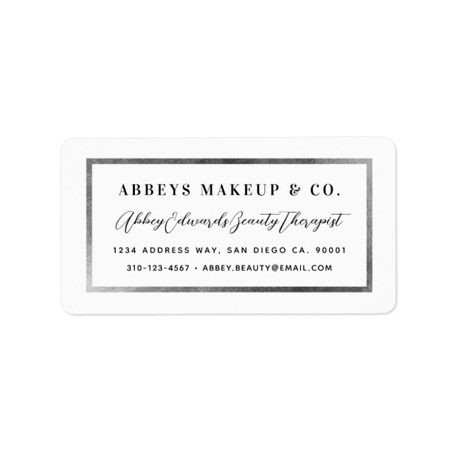 Modern Faux Silver Leaf Border Business Label (Front)