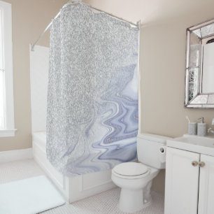Modern faux silver ombre marble glitter shower curtain