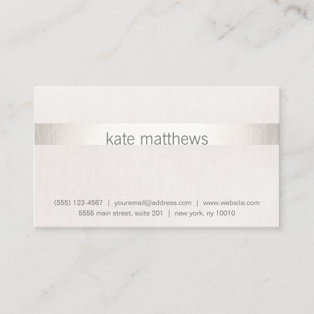Modern Faux Silver Stripe on Linen Business Card (Front)