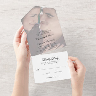 Modern Faux Vellum Elegant Photo Wedding All In One Invitation