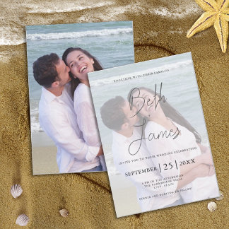 Modern Faux Vellum Photo Tropical Beach Wedding Invitation