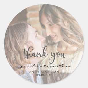 Modern Faux Vellum Photo Wedding Thank You Classic Round Sticker