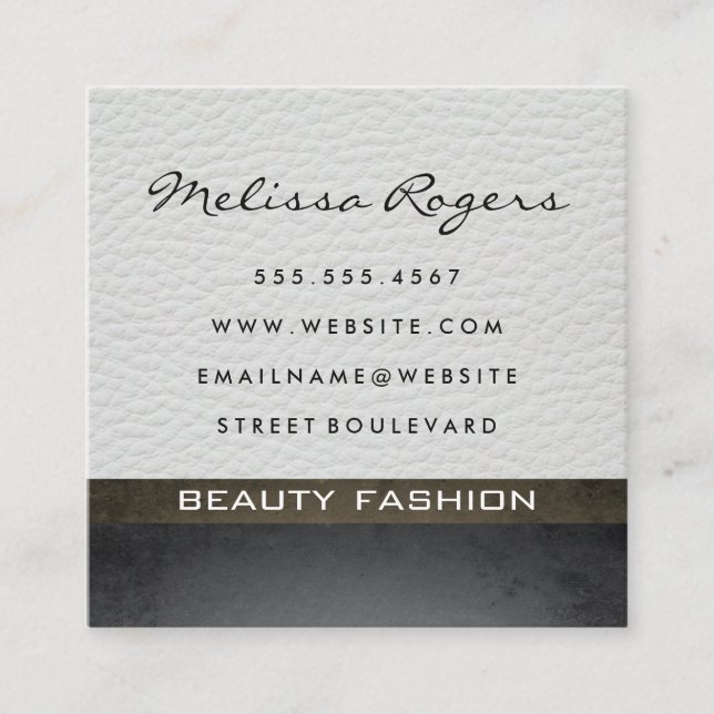 Modern Faux White Leather with Chic Texture Square Business Card (Front)