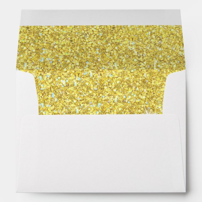 Modern Faux Yellow Glitter Return Address Envelope (Back (Bottom))