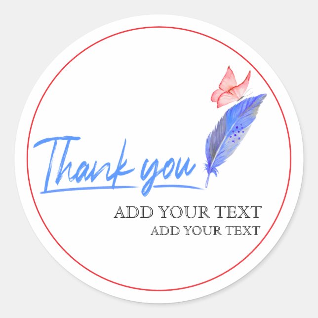 Modern Feather & Butterfly Small Business Thank Yo Classic Round Sticker (Front)