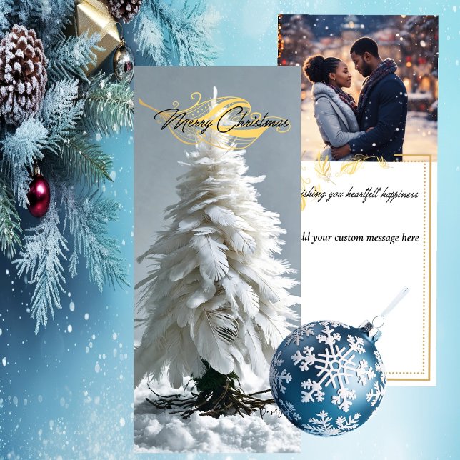 Modern Feather Christmas Tree | Photo Holiday Card (Miniature Art Feather Tree - Unique Art - Christmas Holiday Card)